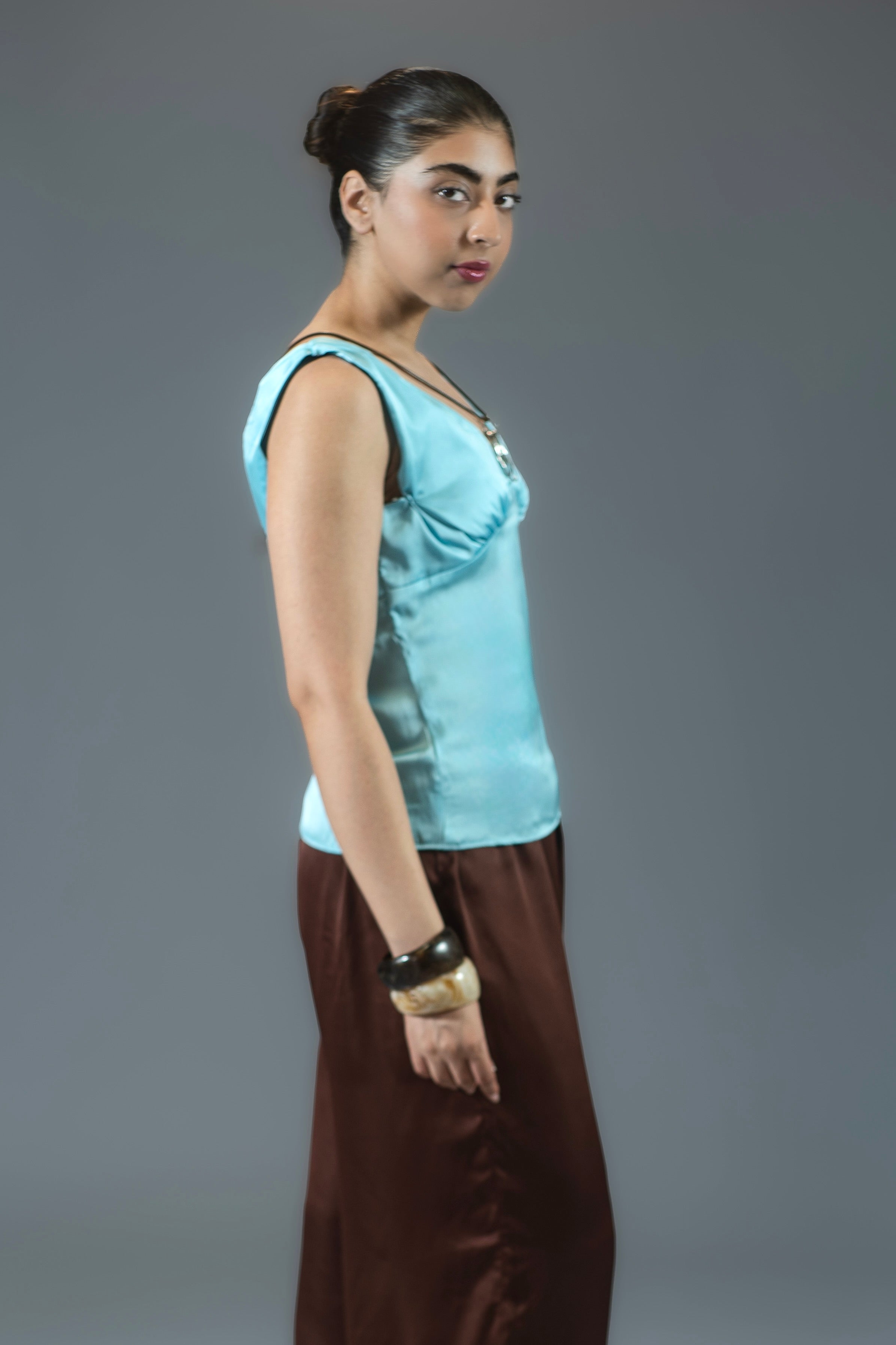 Classic Silk Top - Aqua Blue