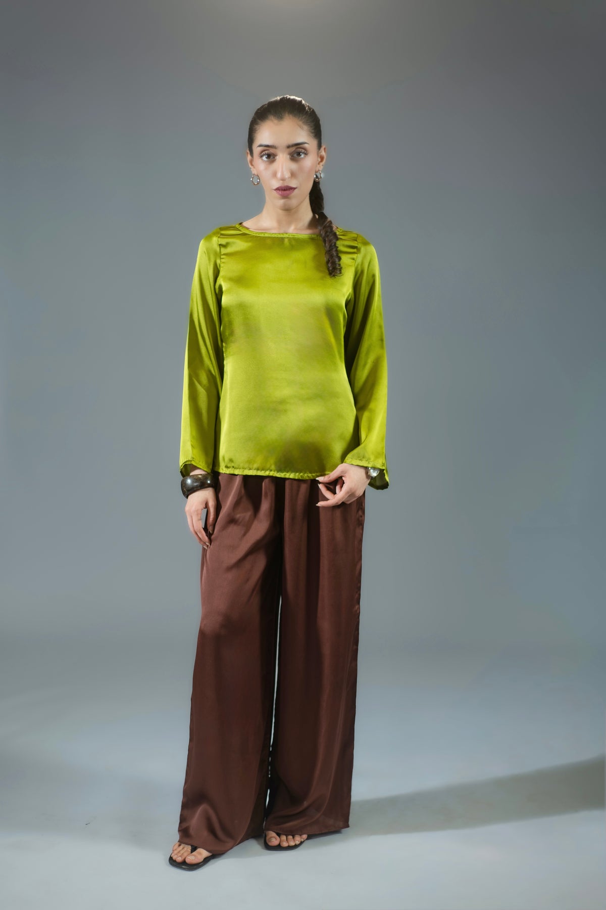 Full Sleeve Silk Top - Wasabi Green