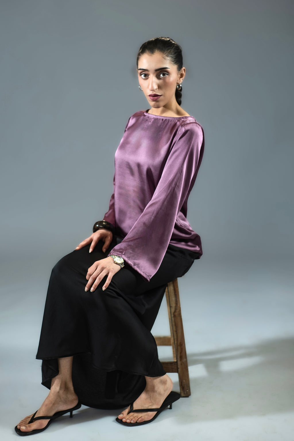 Full Sleeve Silk Top - Purple