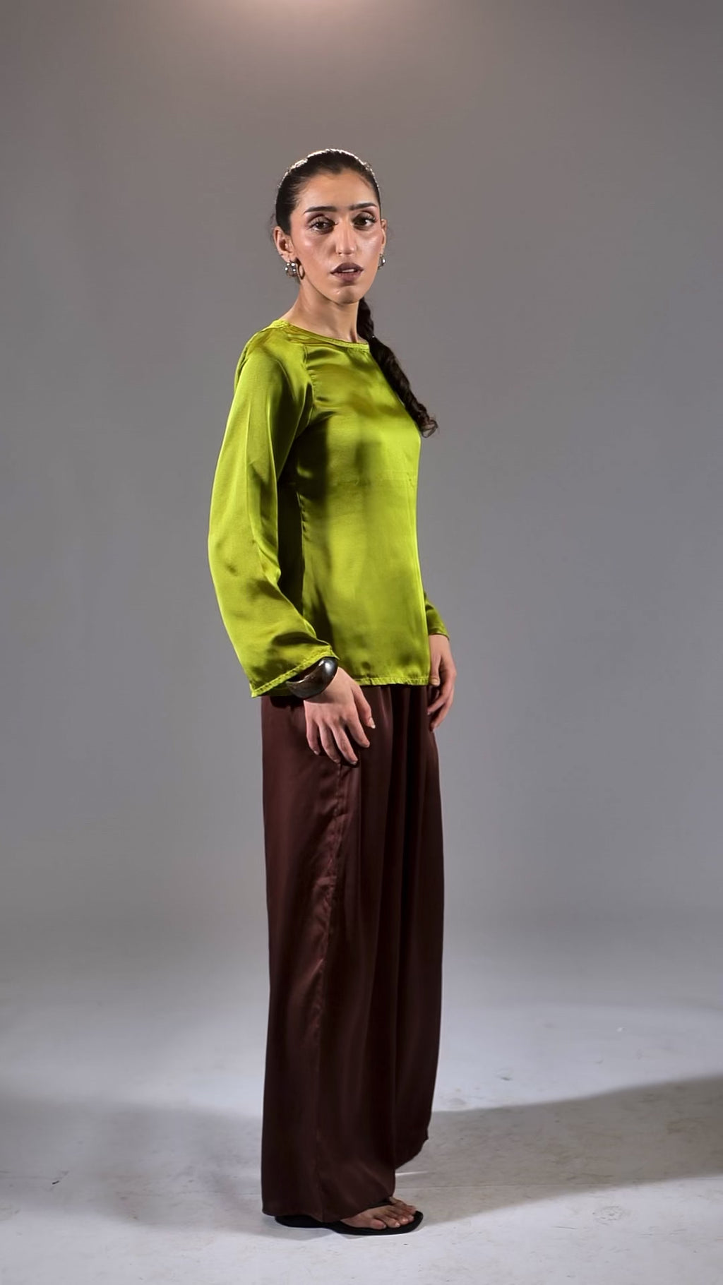 Full Sleeve Silk Top - Wasabi Green