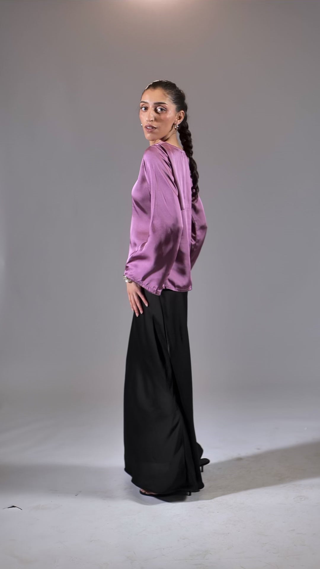 Full Sleeve Silk Top - Purple